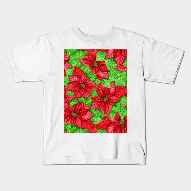 Poinsettia watercolor Christmas pattern Kids T-Shirt by katerinamk